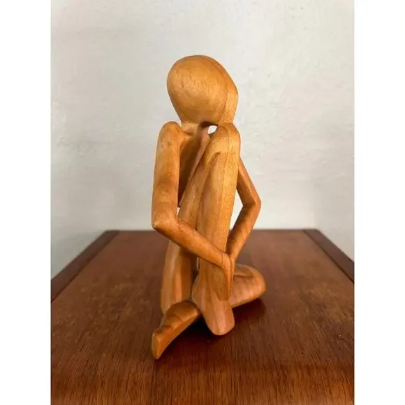 Vintage Hand-Carved Wooden Meditating Figure, Seated Pose